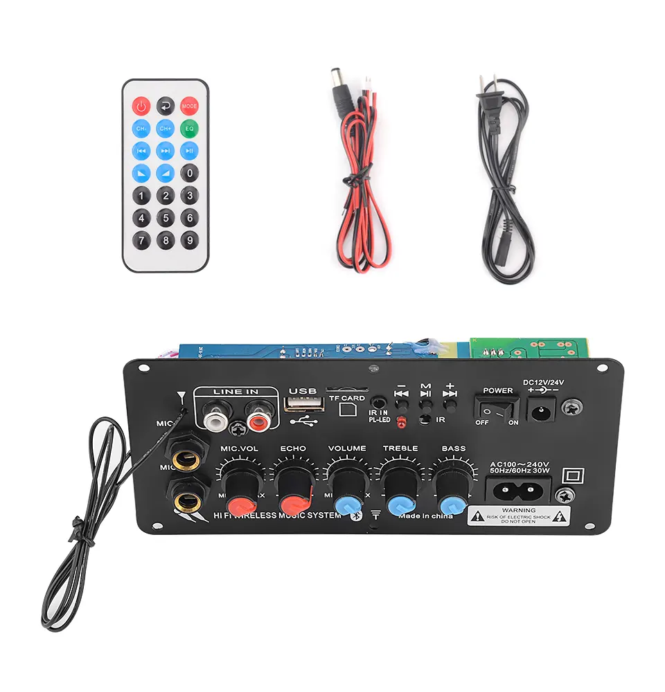 Subwoofer Digital Amplifier Board Dual Microphone Karaoke Amplifier Reverb 12V 24V 220V For 8-12 Inch Speaker