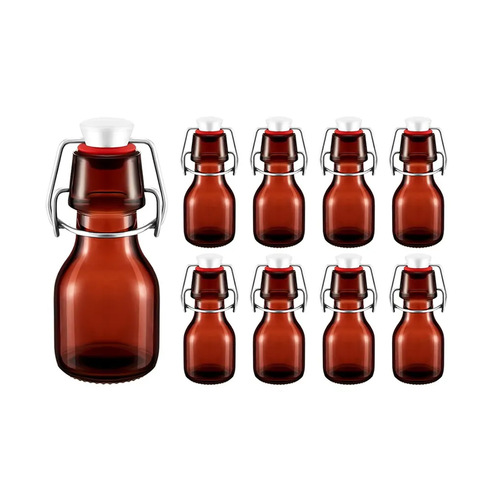 Mini botella de vidrio ámbar con tapa abatible, 24 Uds., Mini botellas decorativas de aceite de oliva, pequeños tarros de vidrio de 2 onzas con tapas para boda