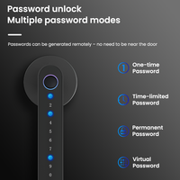 Cerradura Inteligente de Aluminio Negro de Seguridad Clase C OEM/ODM con Desbloqueo por Huella Dactilar, Tarjeta de Memoria, Control Remoto WiFi y App Tuya