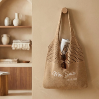 Gehaakte, geborduurde, gepersonaliseerde bruidsmeisjes tas met aangepaste naam, polyester, frisse, zoete stijl voor zomerbruiloft cadeau
