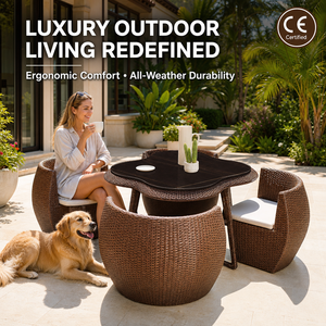 Moderno Juego de Mesa de Comedor de Mimbre para <span class=keywords><strong>Exterior</strong></span> <span class=keywords><strong>con</strong></span> 4 Sillas, Muebles de Jardín Ahorradores de Espacio para Patio, Villa, Terraza, Cafetería - Product Image 1