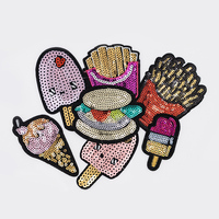 Patchs brodés en gros d'usine, motifs dessin animé, gobelet, aliments, paillettes, patchs thermocollants, patchs brodés thermocollants, patchs thermocollants gâteau