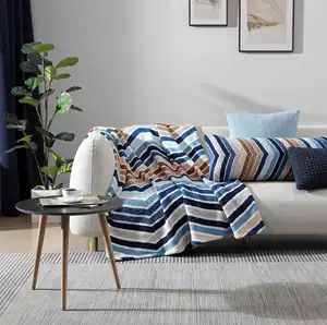 El yapımı süper yumuşak örme raşel battaniye dalgalı şerit desen katı ve Vintage stilleri ev dekorasyon ve kanepe dinlenme için