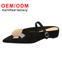 Nouveau design escarpins pour femmes fleur en daim talon compensé pantoufles à talons bas à une sangle pour vêtements de plein air demi-pantoufles douces