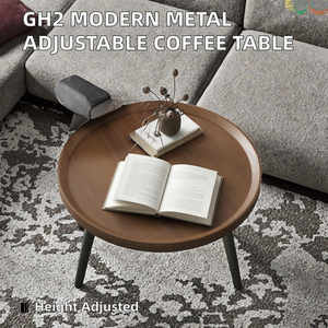 Tables basses gigognes modernes en bois à hauteur réglable avec structure en fer, design minimaliste, meubles de salon, plateau noir, pieds noirs - Product Image 2