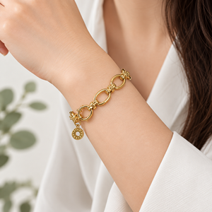 สร้อยข้อมือแบบโอวัลลิงค์ - สแตนเลสสตีล ชุบทอง 14K ด้วยระบบสุญญากาศ ขนาด 210 มม. - Product Image 4