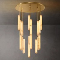 Lustre en albâtre haut de gamme pour escalier duplex transfrontalier, lampe d'escalier rotative simple, villa, salon, tout en cuivre