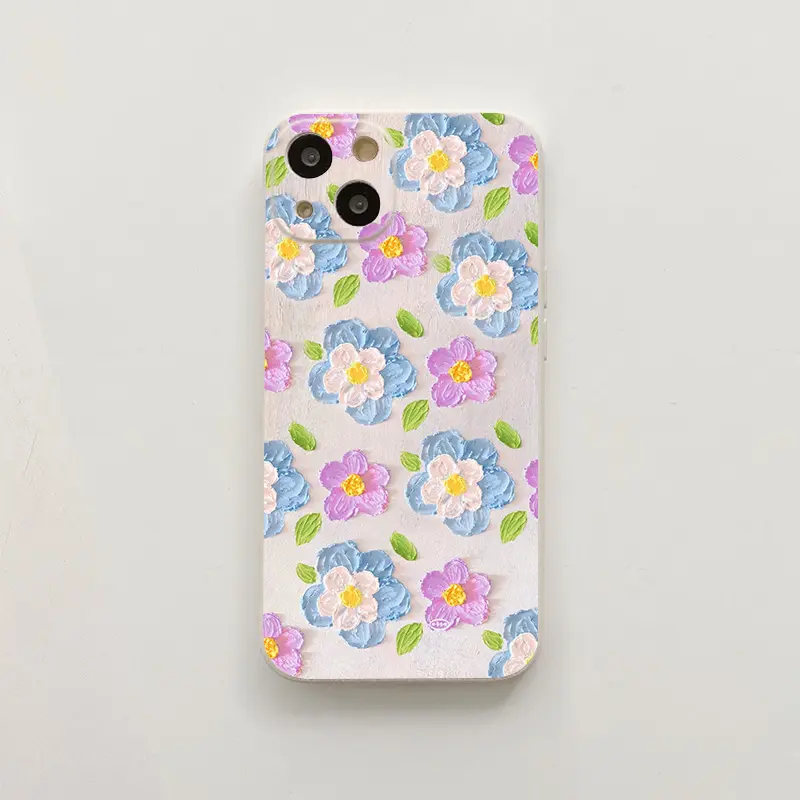 Transparent Coloring Cute Flowers Girls Case For iPhone 11 12 13 14 Pro Max Mini SE 7 8 Plus XS XR Liquid Silicone Phone Cover