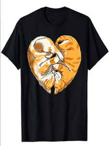 T-shirt da uomo per San Valentino con cuore di gatto, 100% cotone, manica corta, casual, stampa frontale, girocollo, vestibilità regolare, S-XXXL - Product Image 1