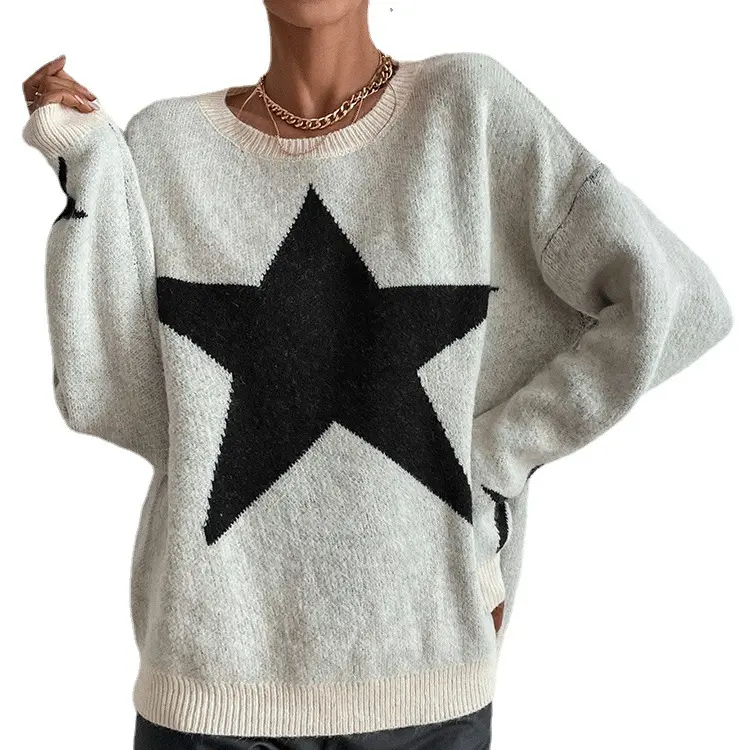 Pattern Women's Solid Color Retro Knitted Round Neck Temperament Commute Pullover Korean Style Sweater