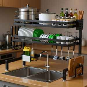 Escurridor de Platos de 2 Niveles de Secado Rápido, Escurridor de Platos para Encimera, Organizador de Cocina de 85x82x28 cm, Acero Inoxidable, Almacenamiento Multifuncional - Product Image 2