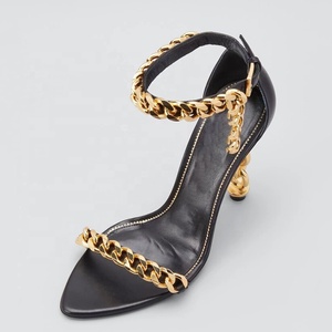 Custom Metal Heels Sandals Women Dress Stiletto Party Ankle Buckle Office Lady Shoes Open Square <b>Toe</b> High Slim Gold Heels - Product Image 5