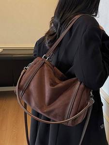 Bolsos de diseñador de gran capacidad con cubierta estilo vintage, de color sólido, material PU, ligeros y lujosos, bolsos cruzados para mujer. - Product Image 4