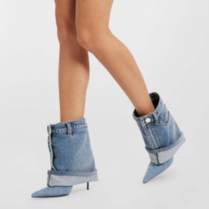 Sexy Women's Mid Calf <b>Boot</b> Pointed Toe Stylish Female Shoes Denim Cowgirl 2025 New Denim <b>Boots</b> for Ladies - Product Image 5
