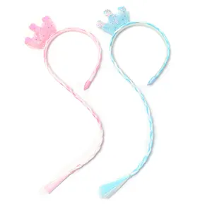 Glitter Sequins Bowknot Hair Braid Hairband Crown And Bow Hairhoop Accessories Princess Braid Wig Cute Kids Headbands