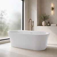 Baignoire autoportante ovale incurvée blanche de 1,7 m en acrylique de haute qualité conforme à la norme CE avec drain