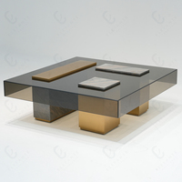 Table basse ronde moderne avec base en marbre et plateau en verre, ensemble de 2 pièces pour le salon, meubles de maison