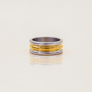 Modern Minimalist Three Layer Stainless Steel <b>Ring</b> Gold <b>Silver</b> Color Blocking Unisex Fashion Jewelry Gift - Product Image 2