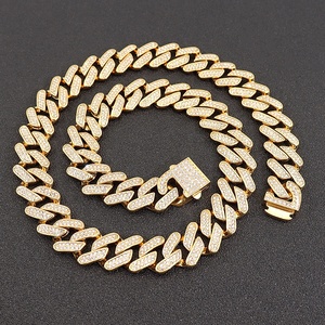 Moda uomo acciaio inossidabile Iced Out catena a maglia cubana Bling Punk <span class=keywords><strong>Hip</strong></span> <span class=keywords><strong>Hop</strong></span> <span class=keywords><strong>Rap</strong></span> 14k 18k placcato oro diamanti collana gioielli - Product Image 1