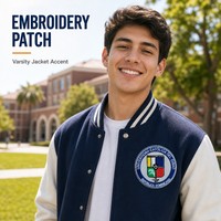 Écusson brodé thermocollant éco-responsable avec armoiries universitaires, bordure Merrow, taille personnalisée pour chapeaux et vêtements