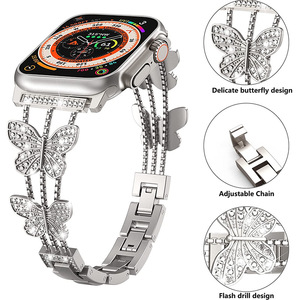 Bracelet en strass papillon Upro Jewelry pour Apple Watch 11 10 9 8 7 SE 46 mm 42 mm 45 mm 41 mm 44 mm 40 mm, bracelet à maillons diamantés - Product Image 1