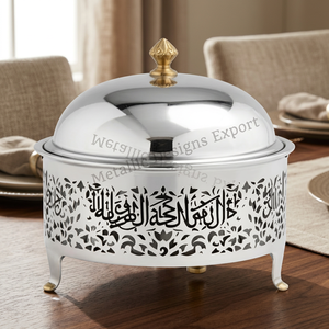 Casserole orientale en acier inoxydable avec design calligraphique arabe, récipient isotherme rond pour aliments, finition polie - Product Image 5
