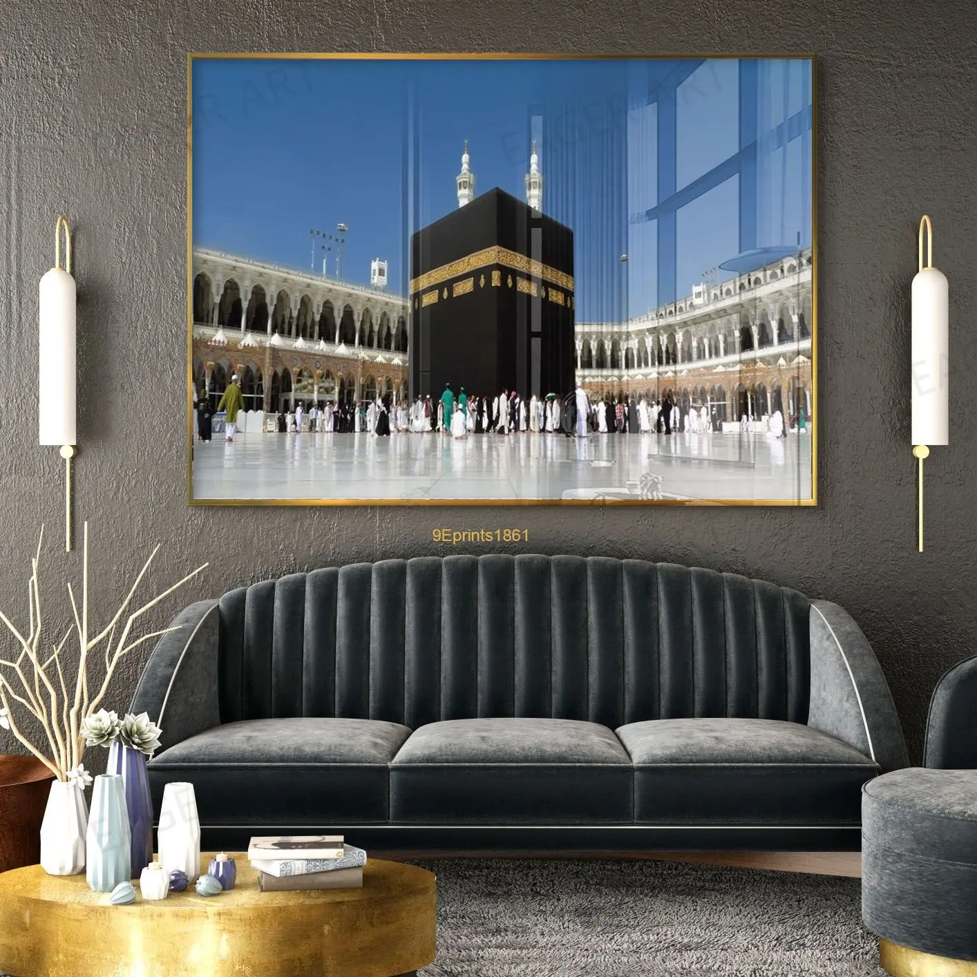 ภาพอะคริลิคมุสลิมอาหรับพิมพ์ลายอะคริลิคสำหรับตกแต่งบ้านงานศิลปะติดผนังกระจกอิสลามสุดหรู