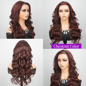 Produits de beauté pour femmes pré-plumé délié 13x4 HD Transparent Lace Front Curl perruques, perruque de cheveux humains brésiliens de couleur châtaigne - Product Image 4