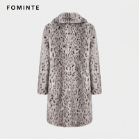 Manteau en fausse fourrure gris léopard des neiges de luxe pour femme, mi-long, chaud et élégant, veste d'hiver duveteuse et tendance avec revers