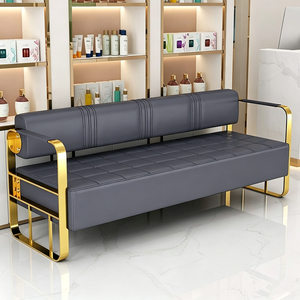 Chaise d'attente pour salon de coiffure, salon de beauté, magasin de vêtements, espace de repos, canapé en acier inoxydable doré, banc long pour zone d'attente - Product Image 4