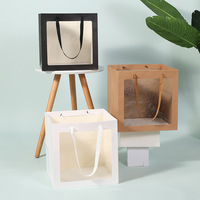 Boîtes d'emballage carrées en papier kraft transparentes et portables avec fenêtre ouverte et poignées pour fleuristes - Vente en gros OEM