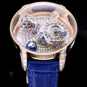 Montre mécanique pour homme Astronomia Tourbillon avec diamant moissanite, cadran globe rotatif, bracelet en cuir bleu, montre-bracelet mécanique - Product Image 2