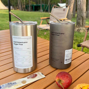 600ml Coffee Cup Stainless Steel Thermal Water Bottle <b>with</b> <b>Straw</b> Ice American Coffee Mug Double-layer Vacuum <b>Flask</b> Cup - Product Image 3