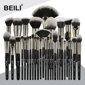 BEILI 35PCS Black Big Powder Foundation Eyeliner Blending Fan Makeup Brush Set Professional Pony Hair Synthetic Brushes 2 Sets
