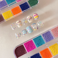 12 Grilles de Perles de Caviar Mini Colorées, Décorations 3D pour Ongles, Micro-Perles Rondes en Verre, Couleurs Mixtes, Accessoires de Manucure DIY