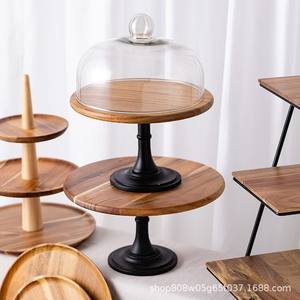 ชุดถาดไม้กระถินณรงค์ทรงกลม แท่นวางเค้กไม้เนื้อแข็ง จานเสิร์ฟขนมหวาน ของตกแต่งโต๊ะงานวันเกิด สีเรโทร สำหรับใช้ในบ้าน - Product Image 5