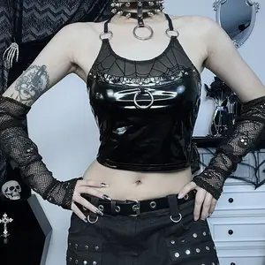 CF23403 Goth Sexy Spitzen besatz Halfter Camis Y2K Ästhetische schwarze rücken freie Korsett-Tanktops Mode Frauen Sommer 2000er Tops