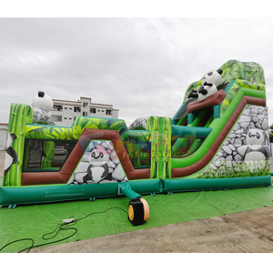 Parcours d'obstacles gonflable extérieur pour enfants, château gonflable commercial avec toboggan, parcours d'obstacles gonflable panda - Product Image 4