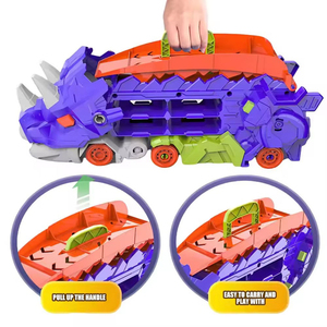 Giocattoli per Bambini Pista da Corsa con Auto Slot <span class=keywords><strong>Camion</strong></span> Trasportatore di Dinosauri Veicoli <span class=keywords><strong>Giocattolo</strong></span> a Frizione Monster Truck con 2 Auto in Metallo - Product Image 5