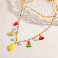 Zoete Mini Fruit Bloemvorm Ketting Zomer Watermeloen Cherry Aardbei Roestvrij Staal Ketting Aan Mijn Dochter