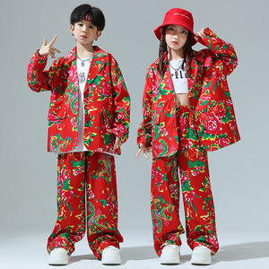 Vêtements tendance style <span class=keywords><strong>chinois</strong></span> pour filles, costume à grandes fleurs du nord-est pour enfants, ensemble de performance, ensemble de danse urbaine pour garçons - Product Image 2