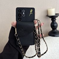 Étui de luxe pour téléphone portable avec lanière bandoulière et porte-cartes motif rose pour Samsung Galaxy S26 S25 S24 S23 S22 Ultra A17 A18 A56 A57