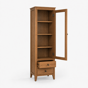 Vitrina Moderna de Roble Macizo con Puerta de Cristal, Gran Capacidad, Cajón Pequeño, para Sala de Estar, Comedor, Estilo Antiguo - Product Image 2