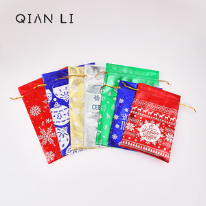 Sacs cadeaux de Noël QIAN LI en tissu avec cordon de serrage 10x15cm 15x20cm 16x24cm 20x30cm Emballage cadeau de fêtes - Product Image 2