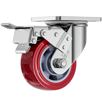Roue pivotante en polyuréthane rouge de 4, 5, 6, 8 pouces avec noyau en PP, charge de 260 kg, frein pivotant, roue non marquante en acier pour chariot d'atelier