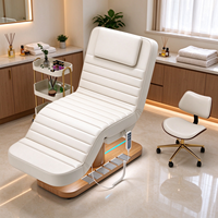 Table de soin esthétique électrique à 3 moteurs, réglable en hauteur, avec base en bois et éclairage LED, pour spa et massage facial
