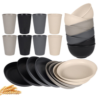 Ensemble de vaisselle moderne gris en paille de blé, 18 pièces, portable et réutilisable, pour la vente en gros