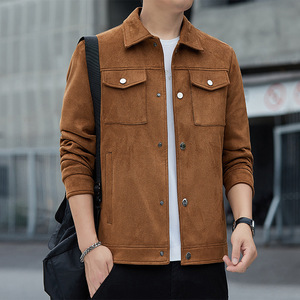 High Quality Men's Casual <b>Suede</b> <b>Jacket</b> Solid Color Canvas with Fun Cartoon Pattern - Product Image 1
