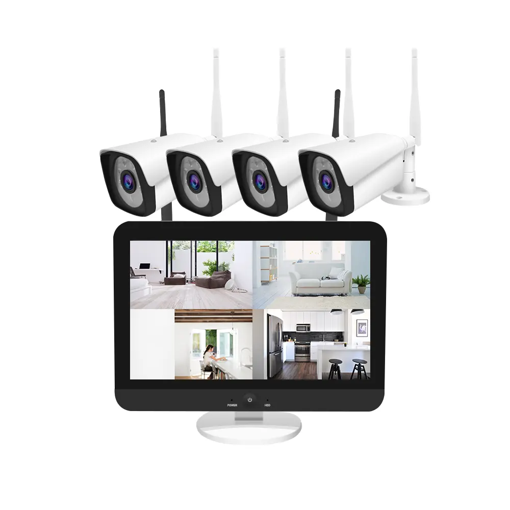 4ch home security 2MP cctv ip di wifi della macchina fotografica 1080 nvr kit con 12 pollici monitor di rilevamento del volto