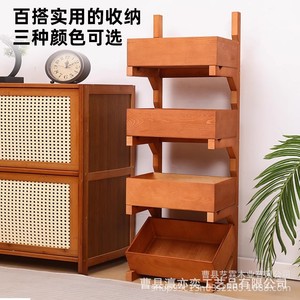 Solid Wood Multi Tier Storage Rack 3 Floors Kitchen Fruit Vegetable Basket Living Room Display <b>Shelf</b> Book Organizer - Product Image 3